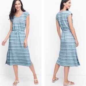 Talbots Blue and White Midi Sundress with Cap Sleeves women’s size small petite